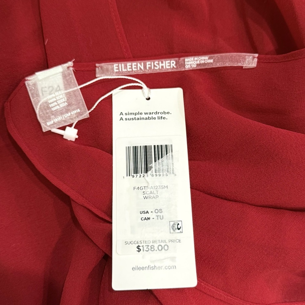 Eileen Fisher Scarlet Red Sheer Silk Georgette Chiffon Wrap One Size $138 NWT - Picture 7 of 8
